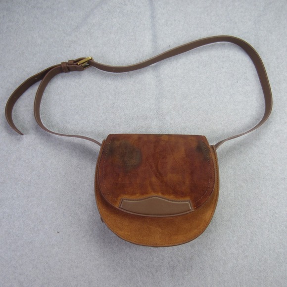 Quince Bag Brown Cow Suede Leather Trim‎ Saddle Crossbody Adjustable Strap - Picture 2 of 15